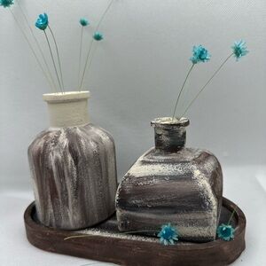 Vintage Brown and Cream Decorative Vase Set